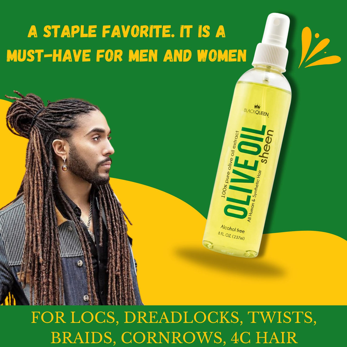 Black Queen® Olive Oil Moisturizing Spray for Locs, Braids, 4C Hair & Twists - Lightweight Hair Oil for Protective Styles - Shine, Frizz Control Beauty & Personal Care Black Queen