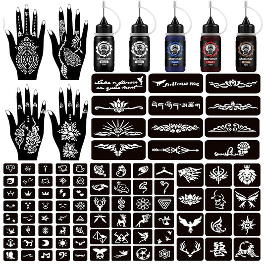 Moricher Temporary Tattoo Kits 5 Inks 102 Stencils with Mandala Stencils Semi Permanent Tattoo for Women Men Kids DIY Art Painting Party Gifts Beauty and Personal Care Moricher Default Title