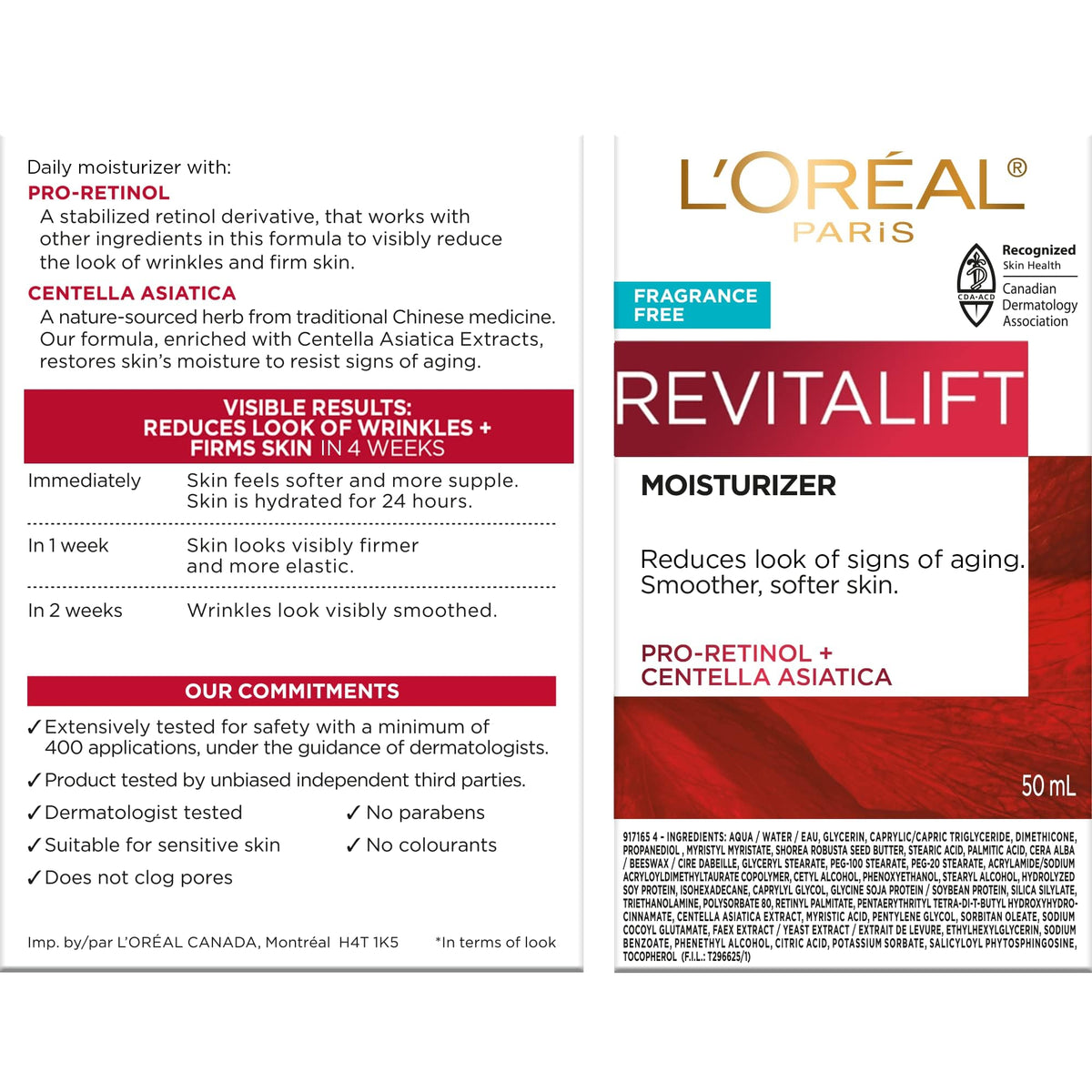 L’Oreal Paris Revitalift Anti Aging Face and Neck Cream, Smoothing and Firming Moisturizer for 24HR Hydration, Pro-Retinol, Centella Asiatica