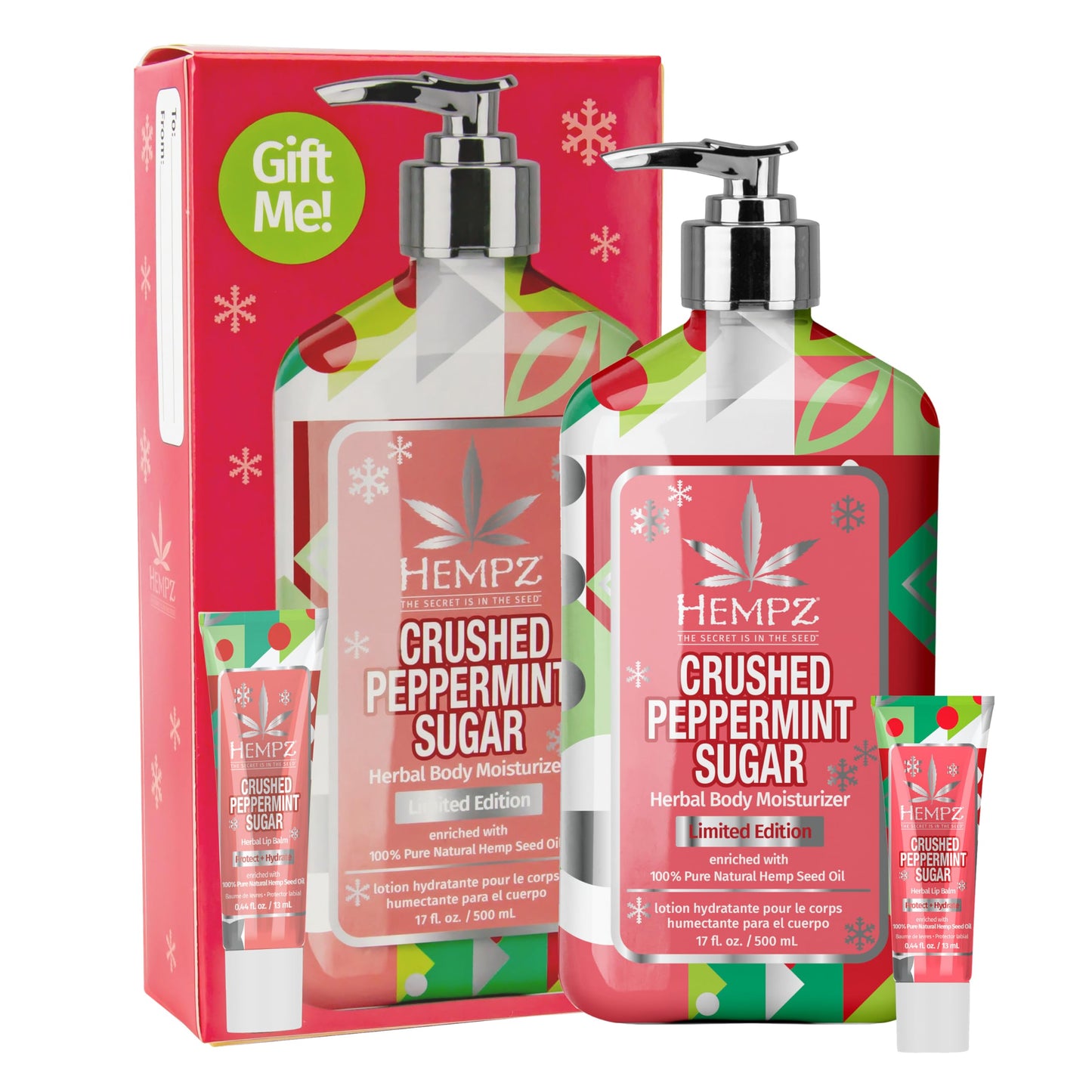 Hempz Crushed Peppermint Sugar Gift Set , Body Lotion and Lip Balm, for Men & Women Beauty & Personal Care Hempz
