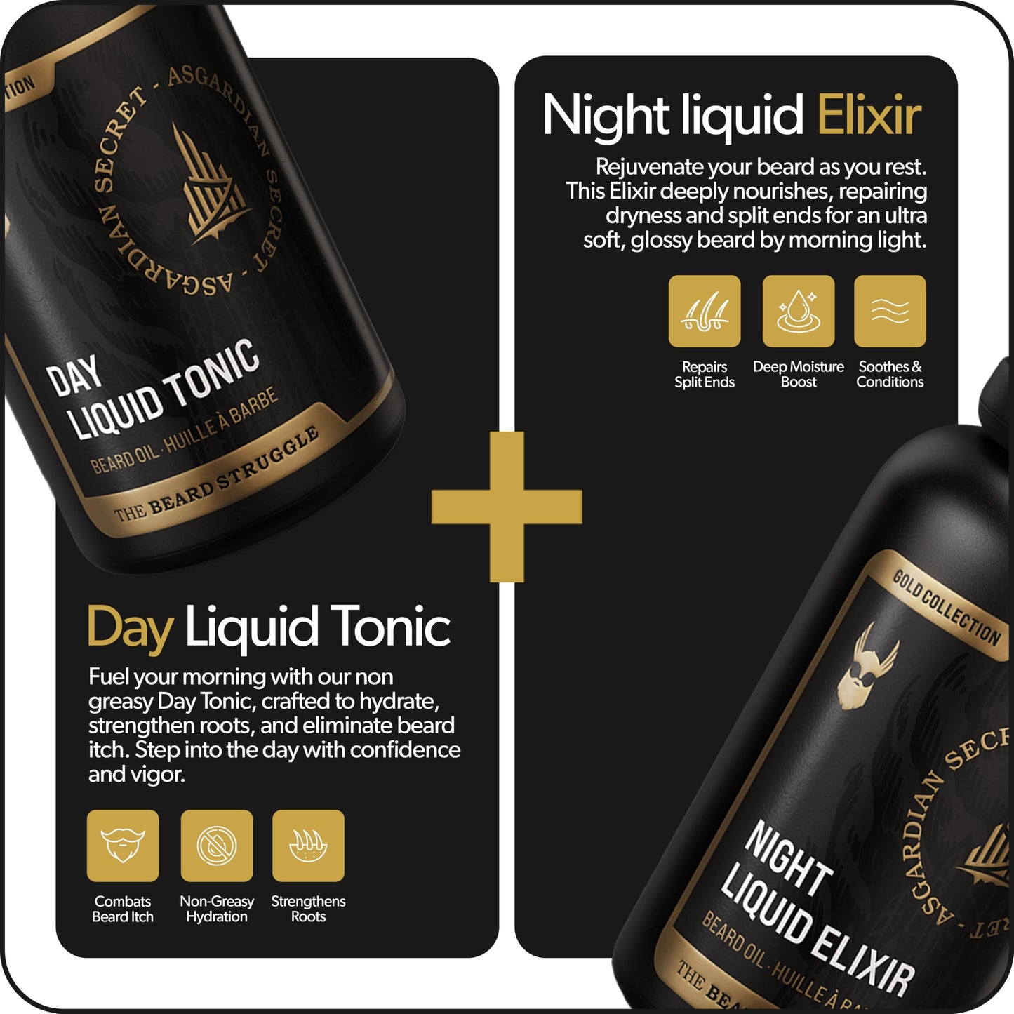 The Beard Struggle Tonic + Elixir Beard Oil Bundle - Gold Collection - Grooming Beard Oil - Softens, Moisturizers, and Strengthens Beard Growth - Pack Beauty and Personal Care The Beard Struggle