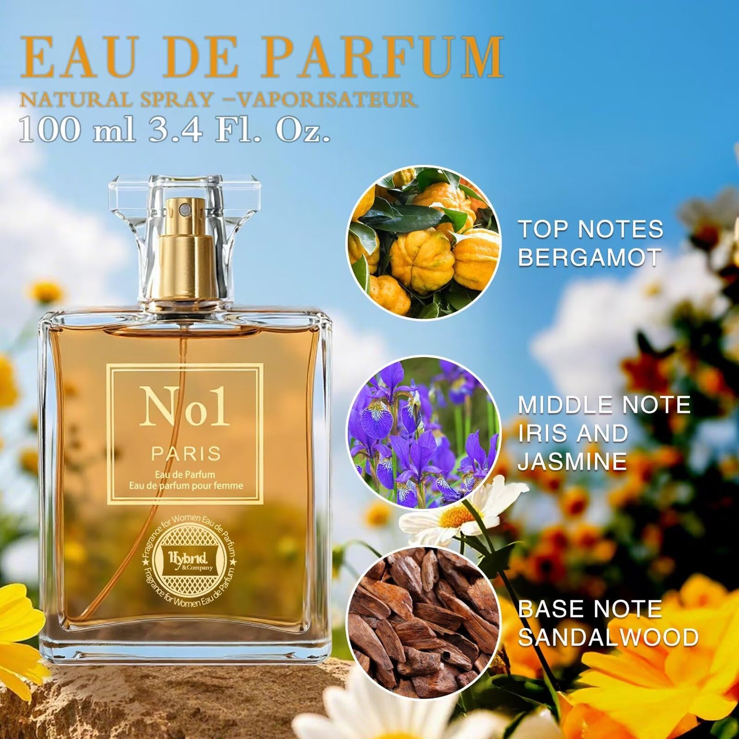 Hybrid & Company No1 Paris Women Romantic and Sensual Perfume Eau de Parfum 3.4 Fl oz Beauty & Personal Care Hybrid & Company