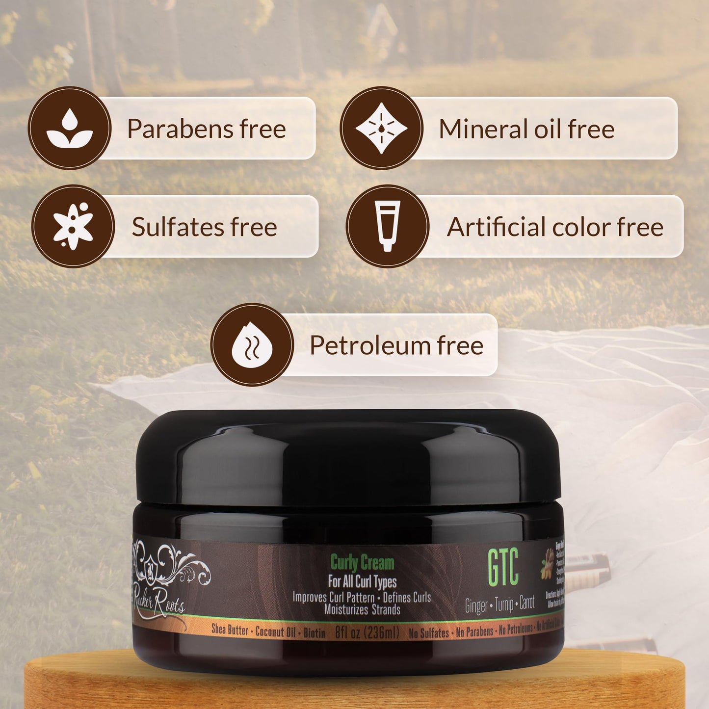 Rucker Roots GTC Curly Cream |Moisturizes Strands| Improves Curl Pattern| Defines Curls| Ginger, Turnip, Carrot Root Oils| All Curl Types Beauty & Personal Care Rucker Roots