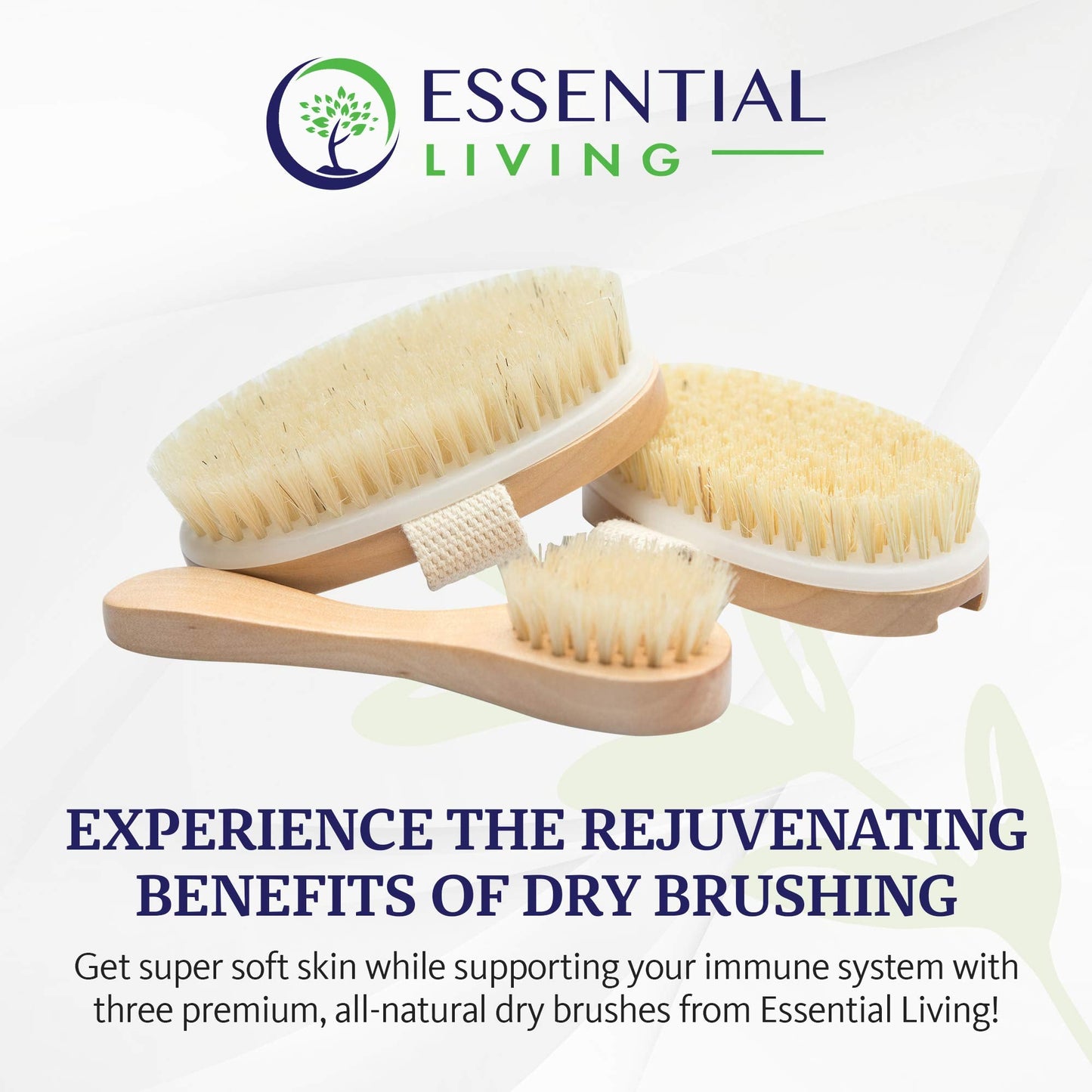 Essential Living: 3-Piece Dry Brushing Spa Kit - 1 Face Brush, 2 Body Scrub Brushes and a Cotton Bag - Body and Skin Care for Exfoliation, Blood Beauty & Personal Care Essential Living