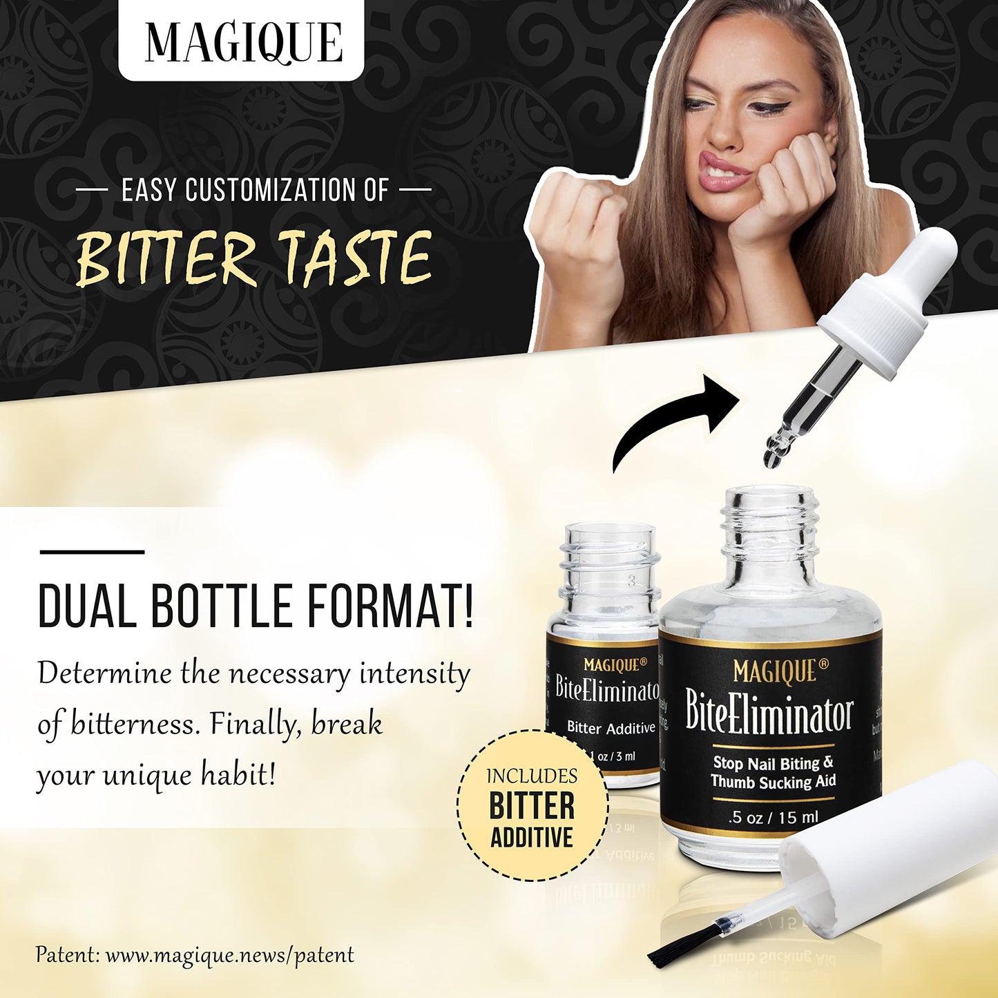 Magique Bite Eliminator - Stop Thumb Sucking & Nail Biting for Kids & Adults - Bitter Nail Polish Treatment - Customizable Strength - 0.5 Fl Oz Beauty & Personal Care Magique