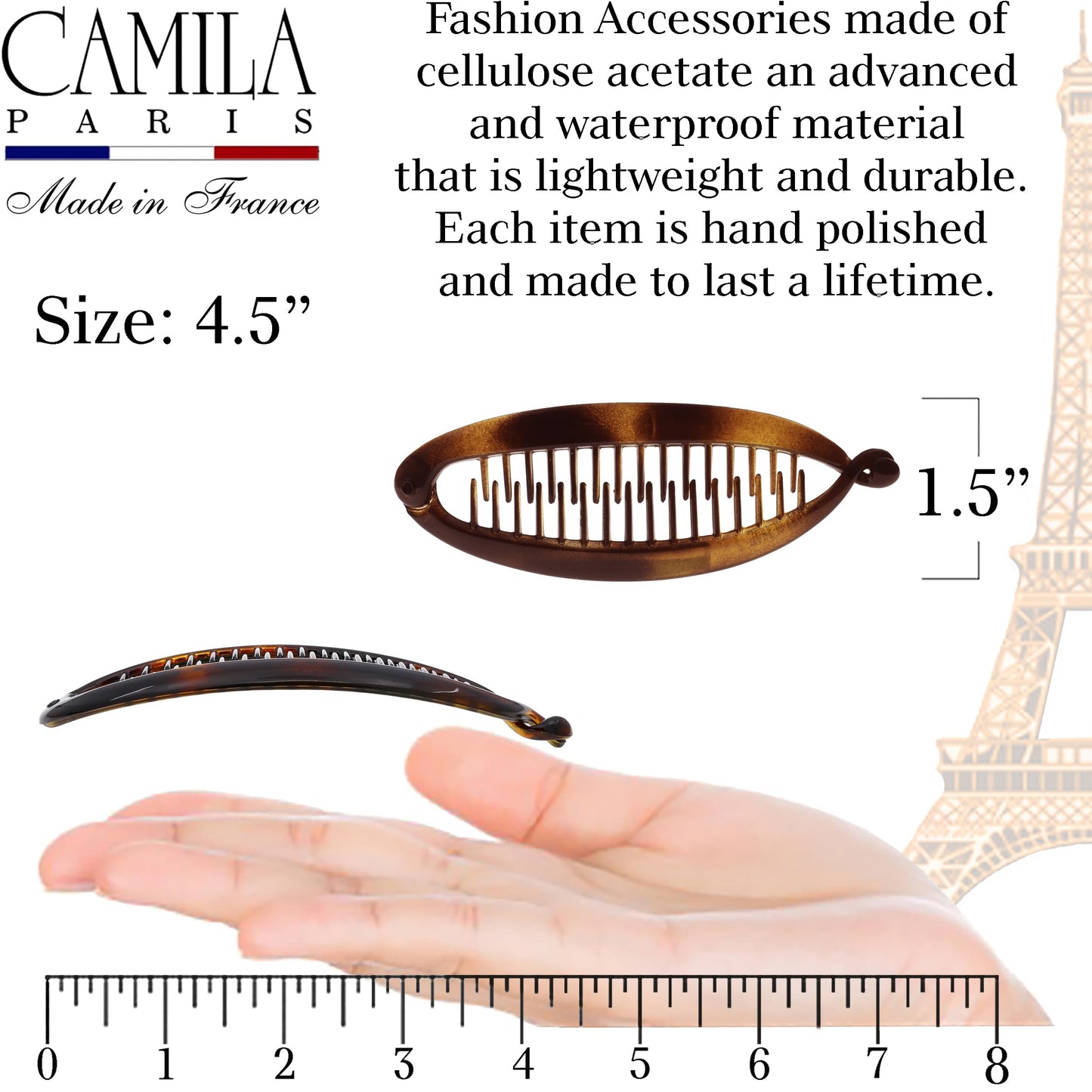 Camila Paris CP5 4.5 inch French Banana Clip Hair Comb Classic Girls Updo Flexible Ponytail Holder Interlocking Banana Combs, Fashion Durable Styling Beauty & Personal Care Camila