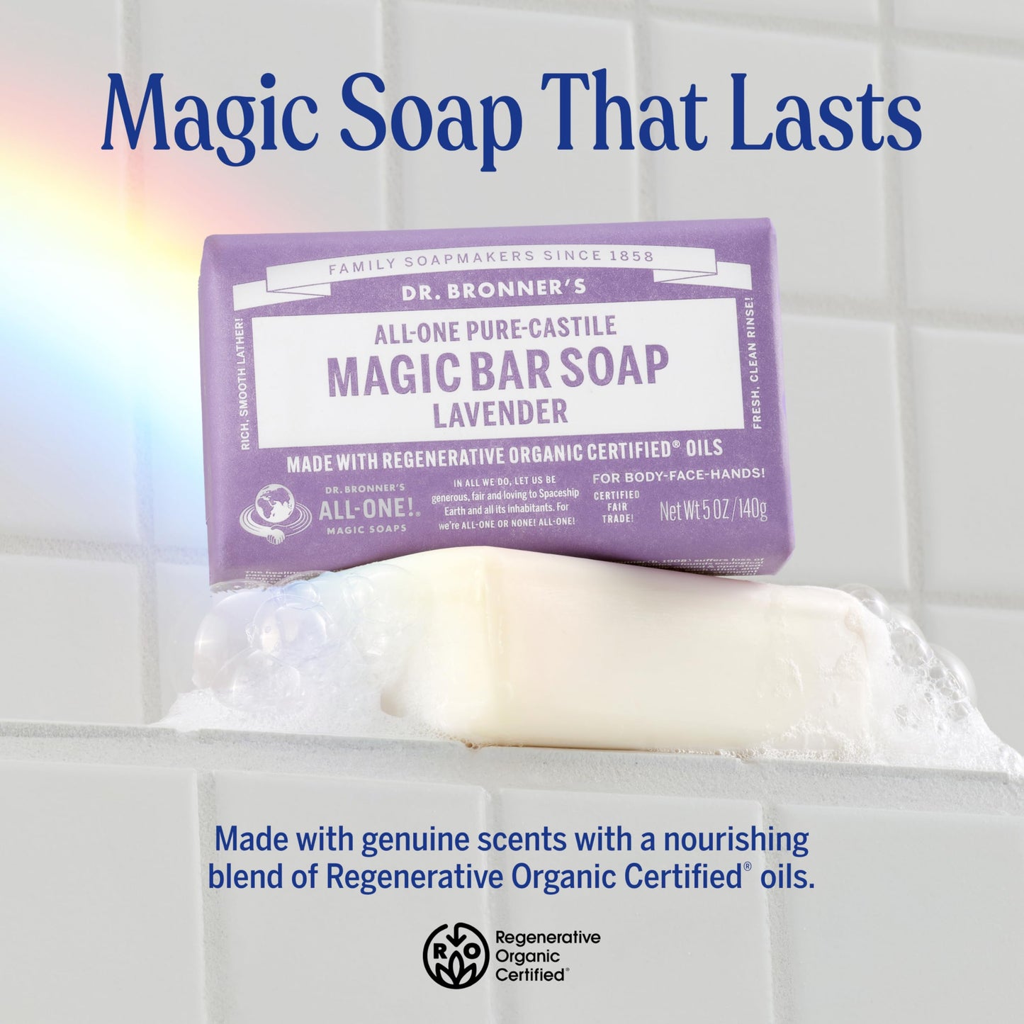 Dr. Bronner's Pure-Castile Magic Bar Soap - Made with Regenerative Organic Certified Oils - For Face, Body, Hair- Gentle on Sensitive Skin - Vegan Beauty & Personal Care Dr. Bronner's