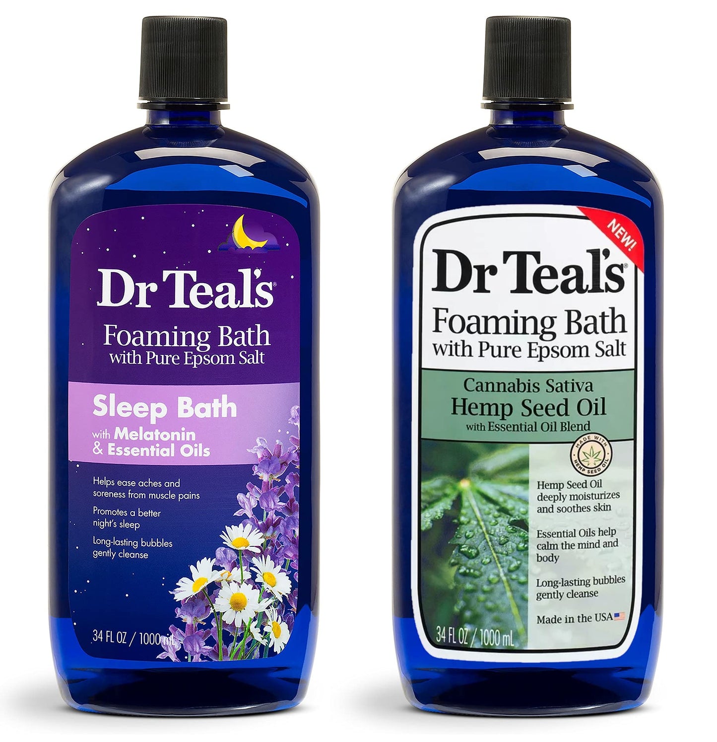Dr. Teal's Foaming Bath Variety Gift Set (2 Pack, 34oz Ea.) - Hemp Seed Oil with Essential Oil Blend, Melatonin Nighttime Sleep Soak - Essential Oils Beauty and Personal Care Dr Teal's