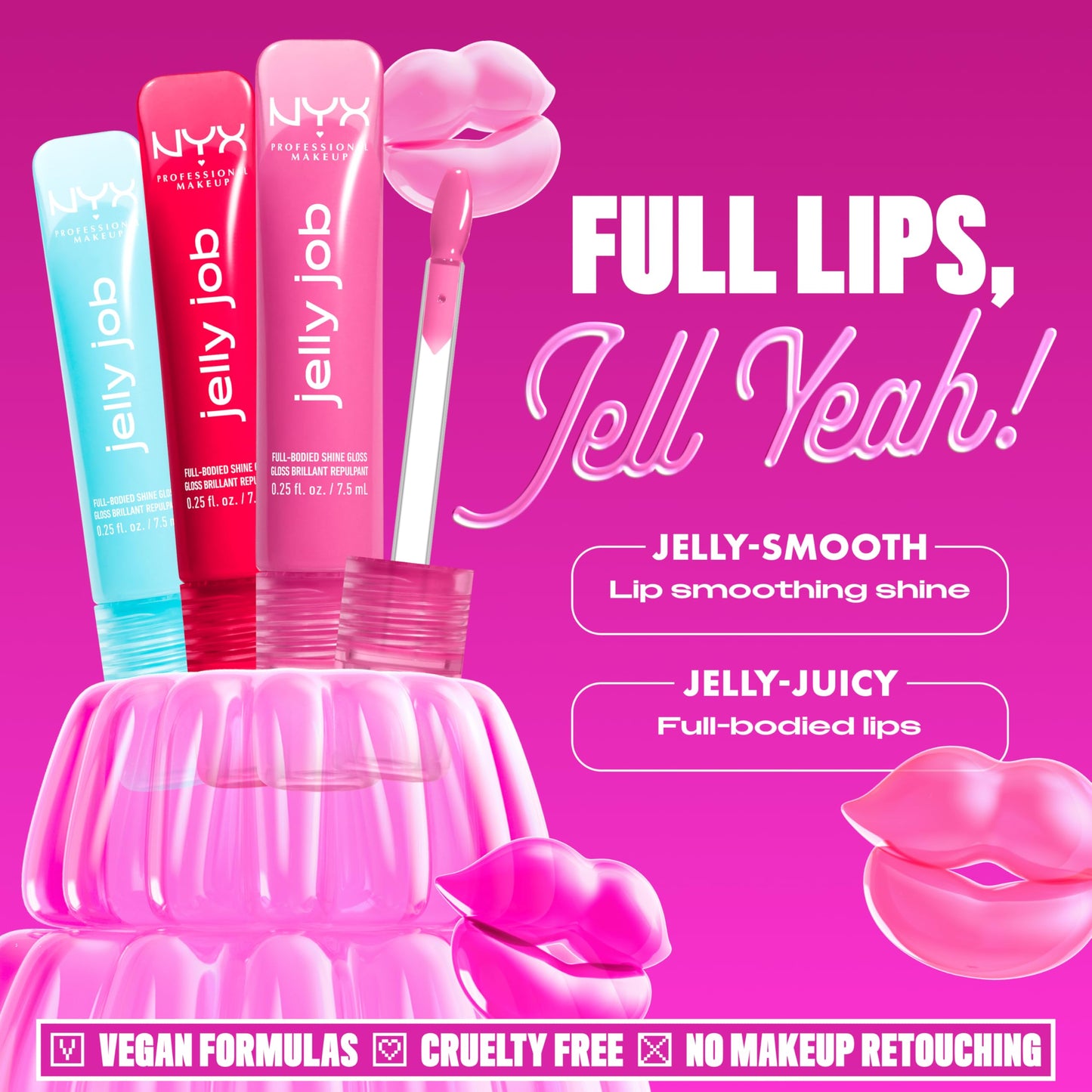 NYX PROFESSIONAL MAKEUP Jelly Job Lip Gloss, Lip Tint Gloss with Full-Bodied, Smoothing, and Hyper-Glossy Shine - Jelly Kiss'd (Pink Shimmer) Beauty & Personal Care NYX PROFESSIONAL MAKEUP