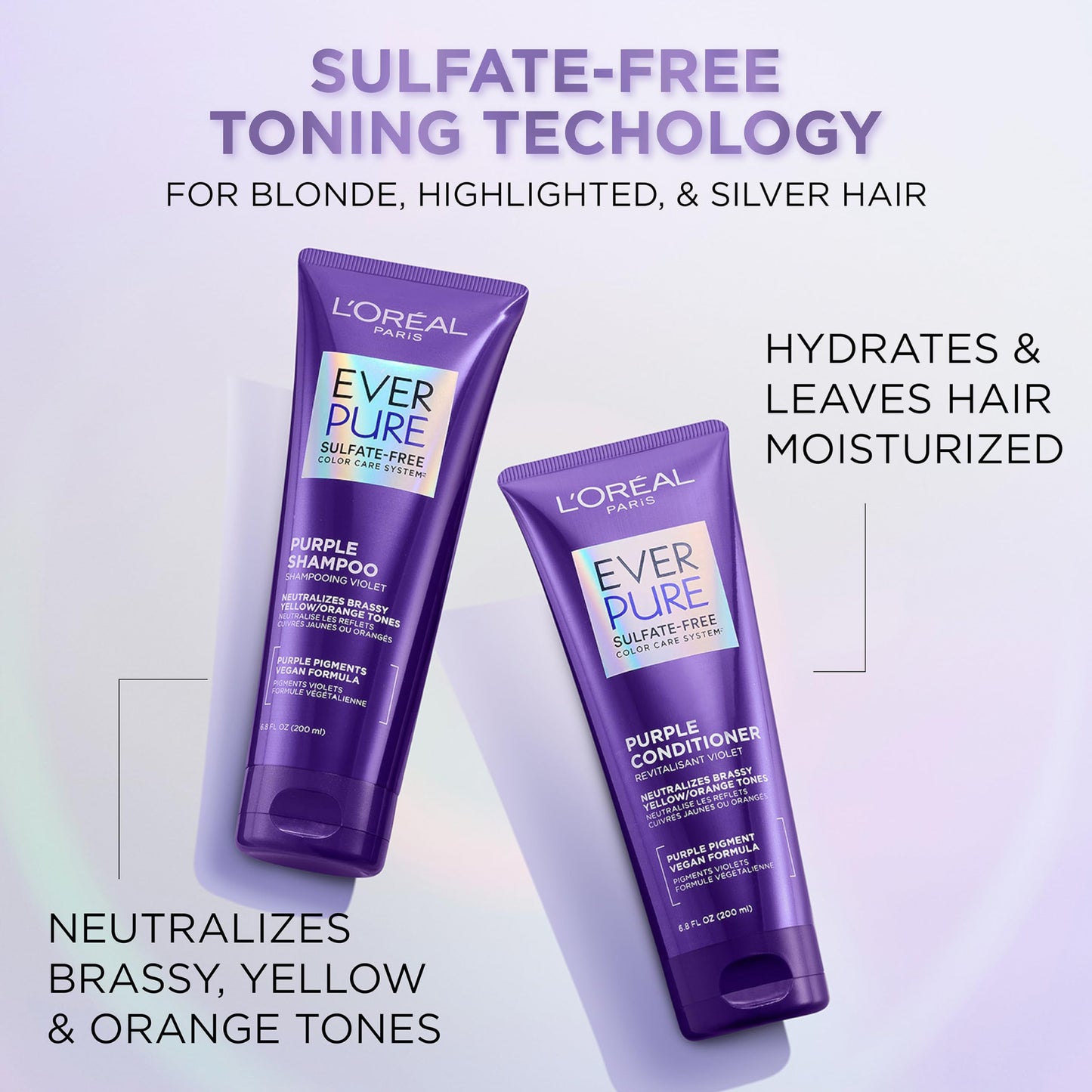 L’Oreal Paris Sulfate Free Brass Toning Purple Conditioner for Blonde, Bleached, Silver, or Brown Highlighted Hair, EverPure, 23 Fl Oz (Packaging May Beauty & Personal Care L'Oreal Paris