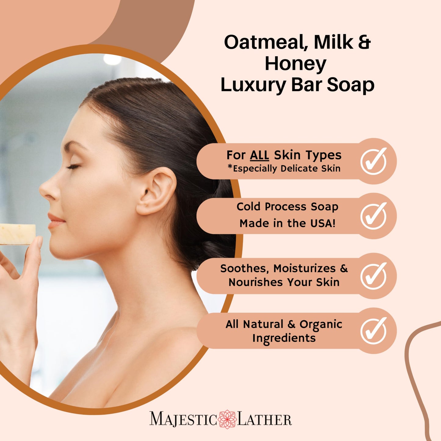 Majestic Lather Oatmeal, Milk & Honey Luxury Bar Soap For Face & Body - Gentle Skin Cleansing & Soothing with Colloidal Oatmeal, Shea Butter & Natural Beauty & Personal Care Majestic Lather