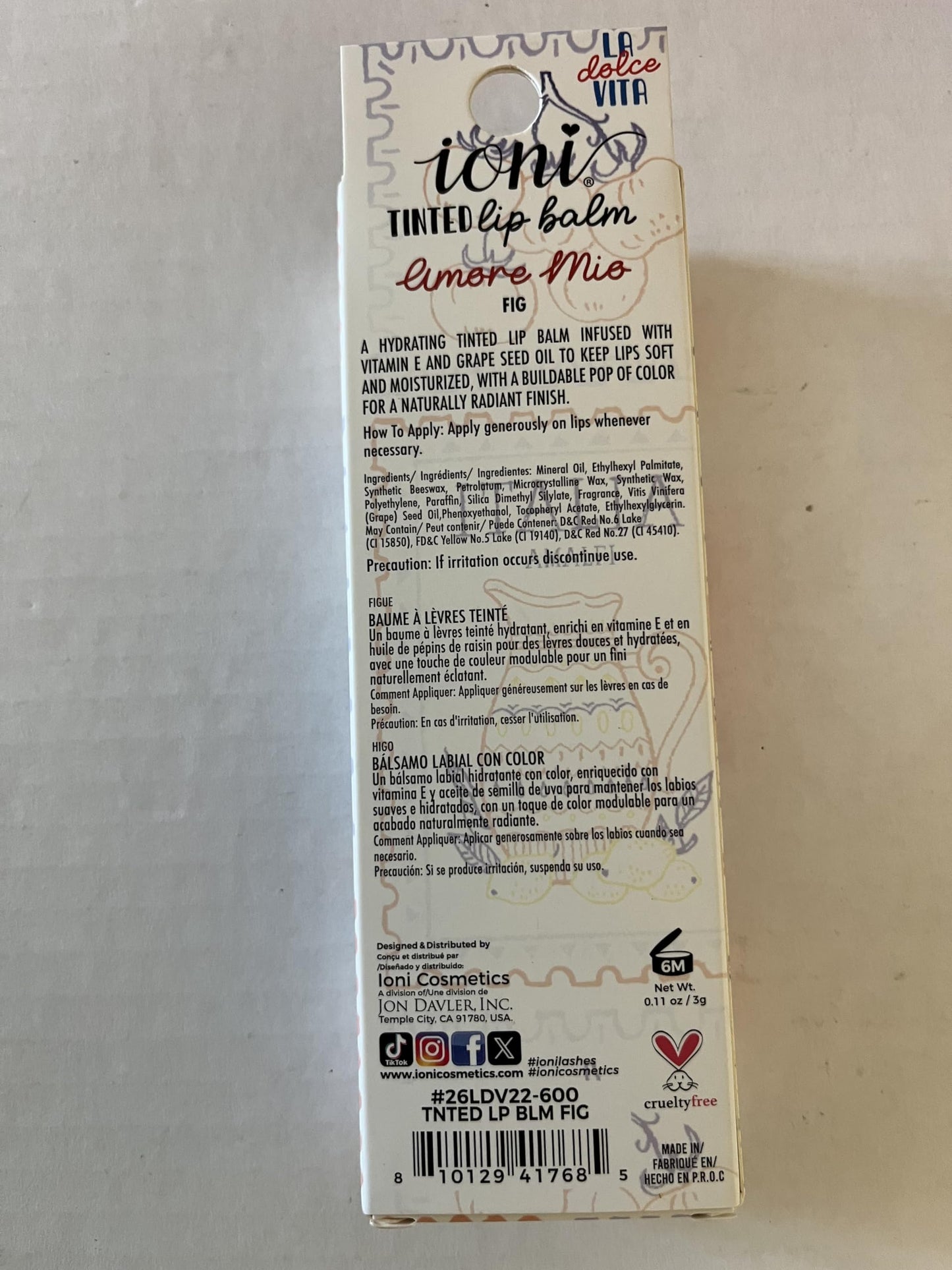 Ioni Tinted Lip Balm, Hydrating Lip Color, Vitamin E and Grape Seed, Vegan, Paraben Free Beauty & Personal Care IONI