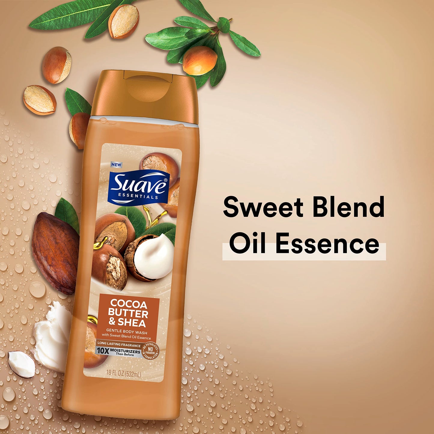 Suave Essentials Gentle Body Wash, Cocoa Butter & Shea With a Sweet Oil Blend Essence, Infused with Vitamin E & Honey Extract 18 oz Beauty & Personal Care Suave