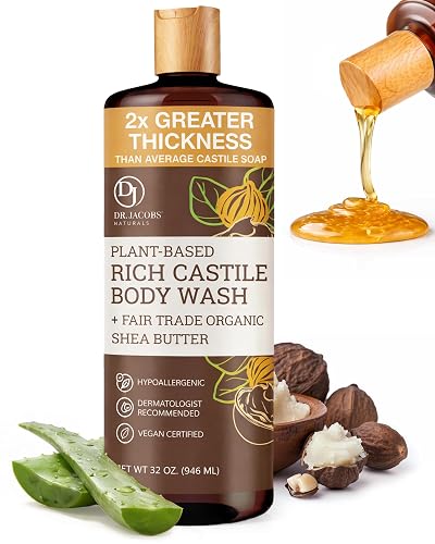 Dr. Jacobs Naturals Pure Castile Soap Liquid Body Wash, Shea Butter - Plant Based Soap Infused with Vitamin E and Aloe Vera to Moisturize Dry Beauty & Personal Care DR.JACOBS NATURALS