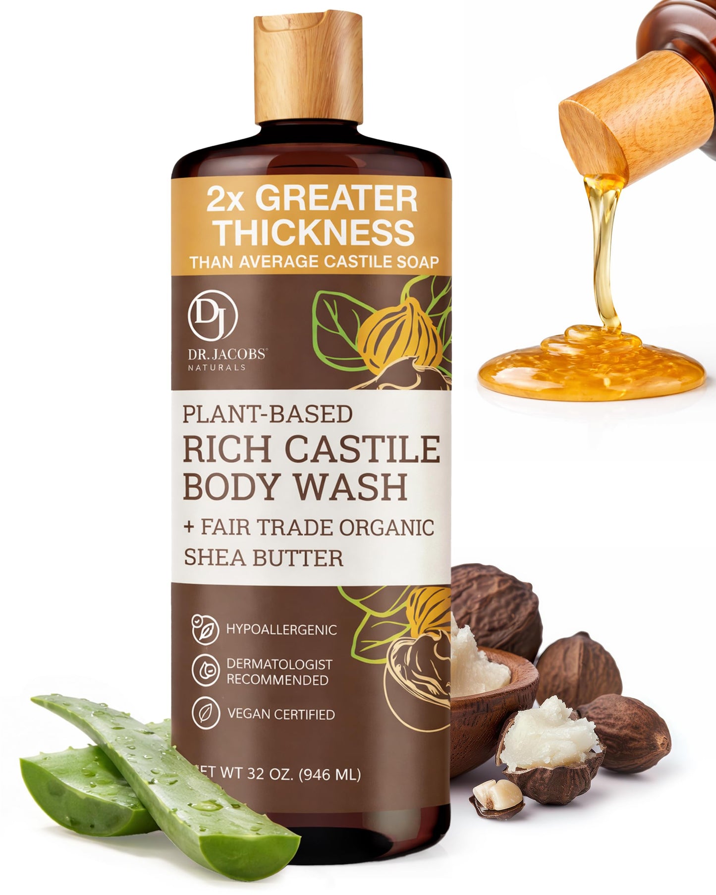 Dr. Jacobs Naturals Pure Castile Soap Liquid Body Wash, Shea Butter - Plant Based Soap Infused with Vitamin E and Aloe Vera to Moisturize Dry Beauty & Personal Care DR.JACOBS NATURALS