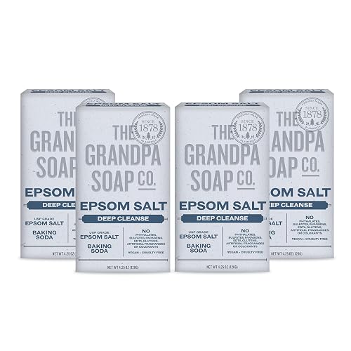The Grandpa Soap Company Epsom Salt Bar Soap - Deep Cleansing Soap, Made with Epsom Salt and Baking Soda, Removes Dirt Grease and Grime, Vegan Beauty & Personal Care The Grandpa Soap Company