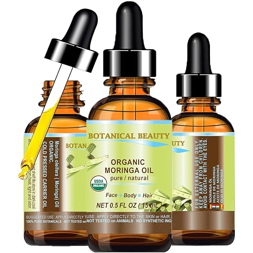 Botanical Beauty Organic Moringa Oil 100% Pure Natural Undiluted 0.5 Fl.oz.- 15 ml. for Face Skin, Hair, Lips, Body, Nails Rich in Vitamin C, Vitamin Beauty & Personal Care Botanical Beauty