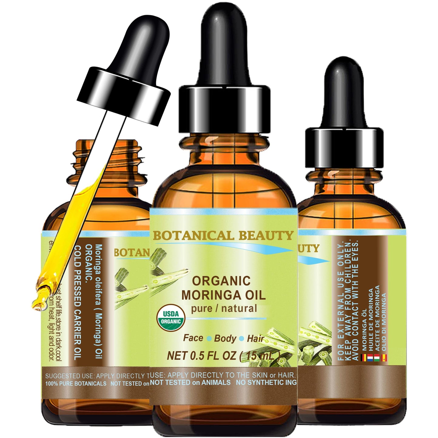 Botanical Beauty Organic Moringa Oil 100% Pure Natural Undiluted 0.5 Fl.oz.- 15 ml. for Face Skin, Hair, Lips, Body, Nails Rich in Vitamin C, Vitamin Beauty & Personal Care Botanical Beauty