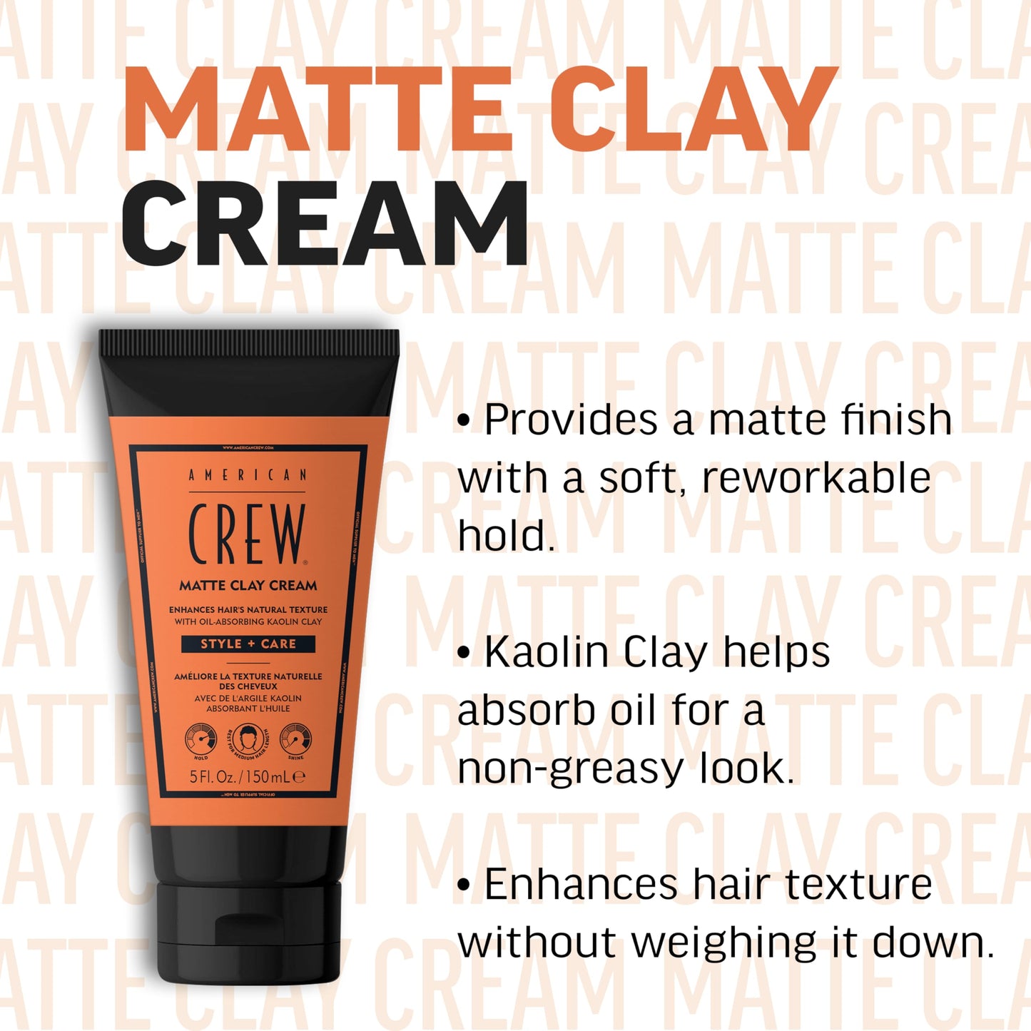 AMERICAN CREW Matte Clay Cream, Thickening & Defining Hair Clay with Kaolin Clay & Coconut Oil, Medium Hold Matte Finish for Fine & Straight Hair, 5 Beauty & Personal Care AMERICAN CREW