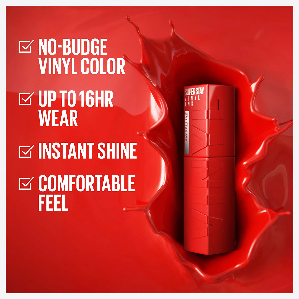 Maybelline Super Stay Vinyl Ink Longwear No-Budge Liquid Lipcolor Makeup, Highly Pigmented Color and Instant Shine, Wicked, Cool Red Lipstick, 0.14 fl Beauty & Personal Care MAYBELLINE