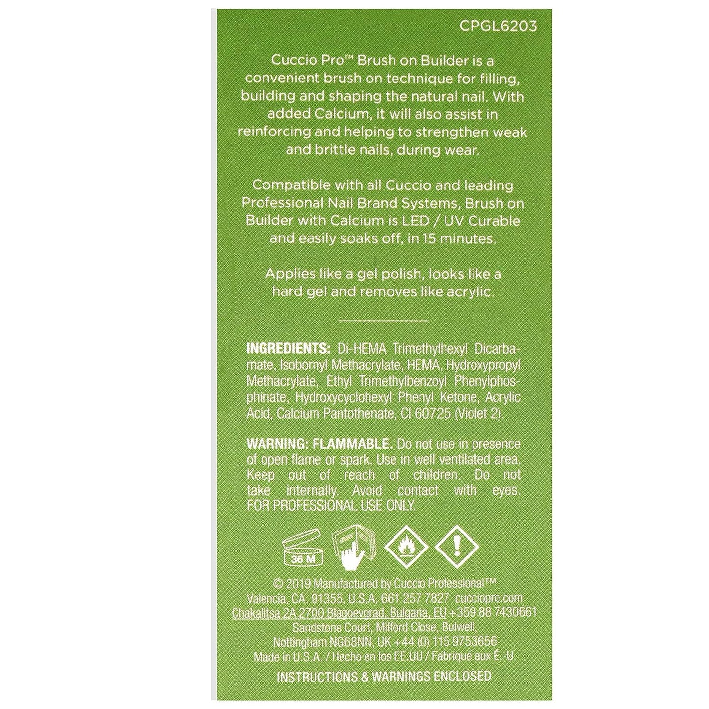 Cuccio Pro Brush-On Builder Gel w/ Calcium – Clear Soak-Off UV/LED Gel, Lightweight Self-Leveling, Chip-Resistant Hard Gel Strength, 0.43 oz Beauty & Personal Care Cuccio