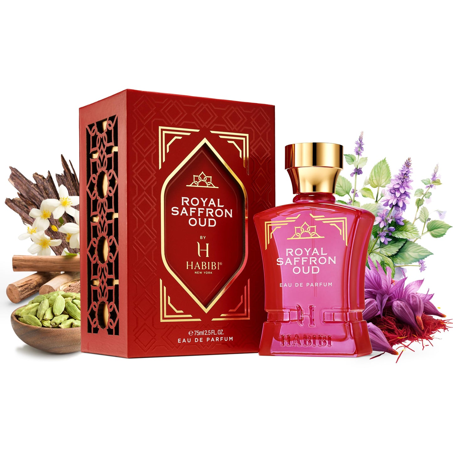 H HABIBI Royal Saffron Oud Arabian Perfume for Women - 2.5 oz (75ML) Long Lasting Women's Fragrance, Warm Woody Scent with Jasmine, Patchouli Beauty & Personal Care H HABIBI