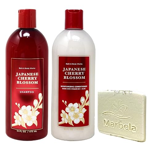 Bath & Body Works Japanese Cherry Blossom Moisturizing Conditioner and Shampoo Duo Set with a Marbela Natural Oats Sample Soap Beauty & Personal Care Bath & Body Works