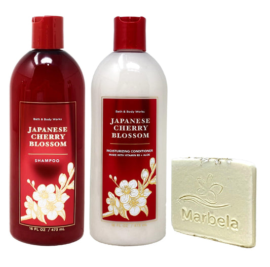 Bath & Body Works Japanese Cherry Blossom Moisturizing Conditioner and Shampoo Duo Set with a Marbela Natural Oats Sample Soap Beauty & Personal Care Bath & Body Works