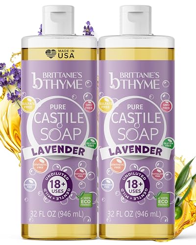 Brittanie’s Pure Castile Liquid Soap Refill, Lavender, 32 Ounce 2 Pack | Dish Soap, Hair & Body, Laundry, Home, Gentle and Pure, Made with Natural Beauty & Personal Care Brittanie's Thyme