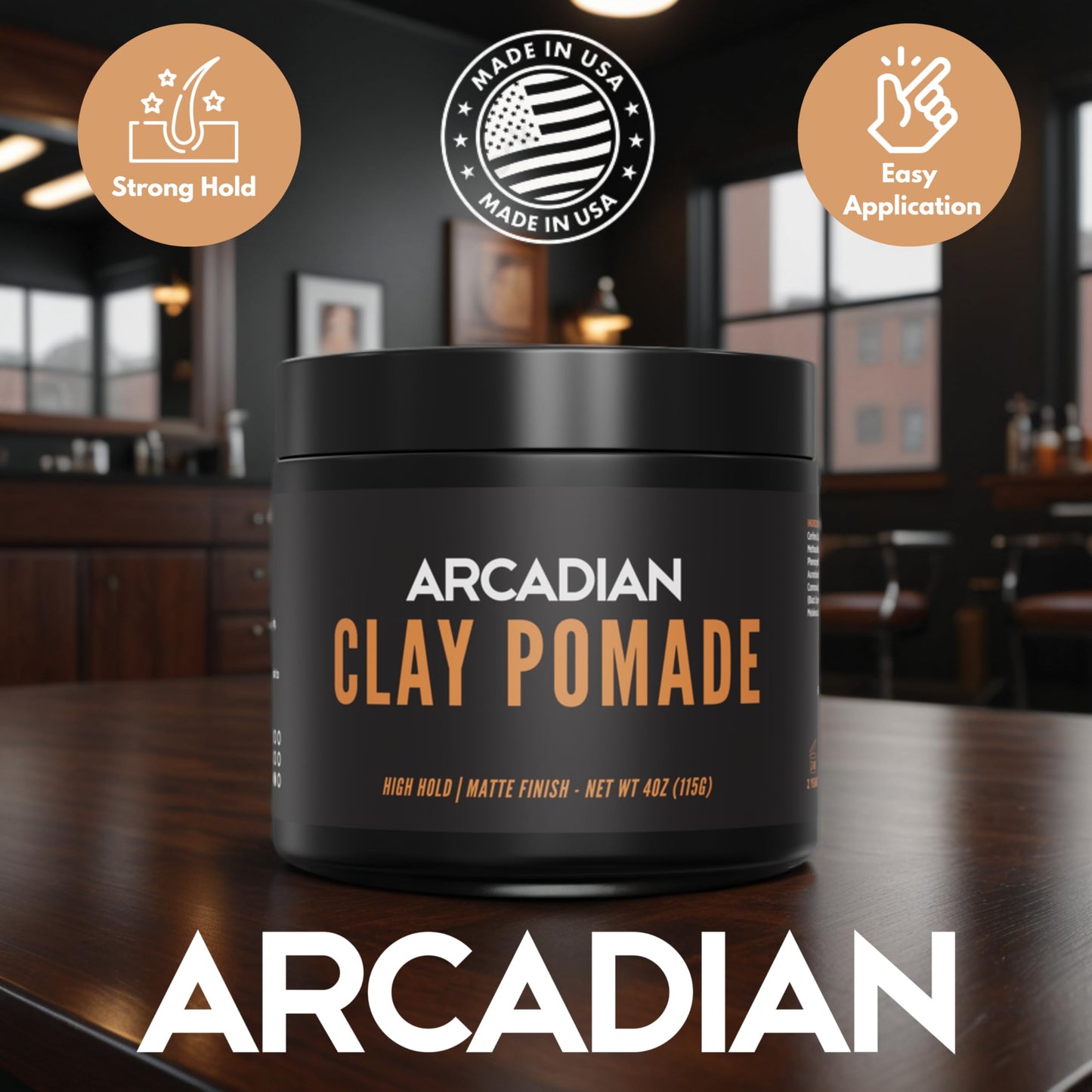 Arcadian Grooming Clay Pomade for Men - Vegan Matte Finish, Strong High Hold, 4oz Beauty & Personal Care Arcadian