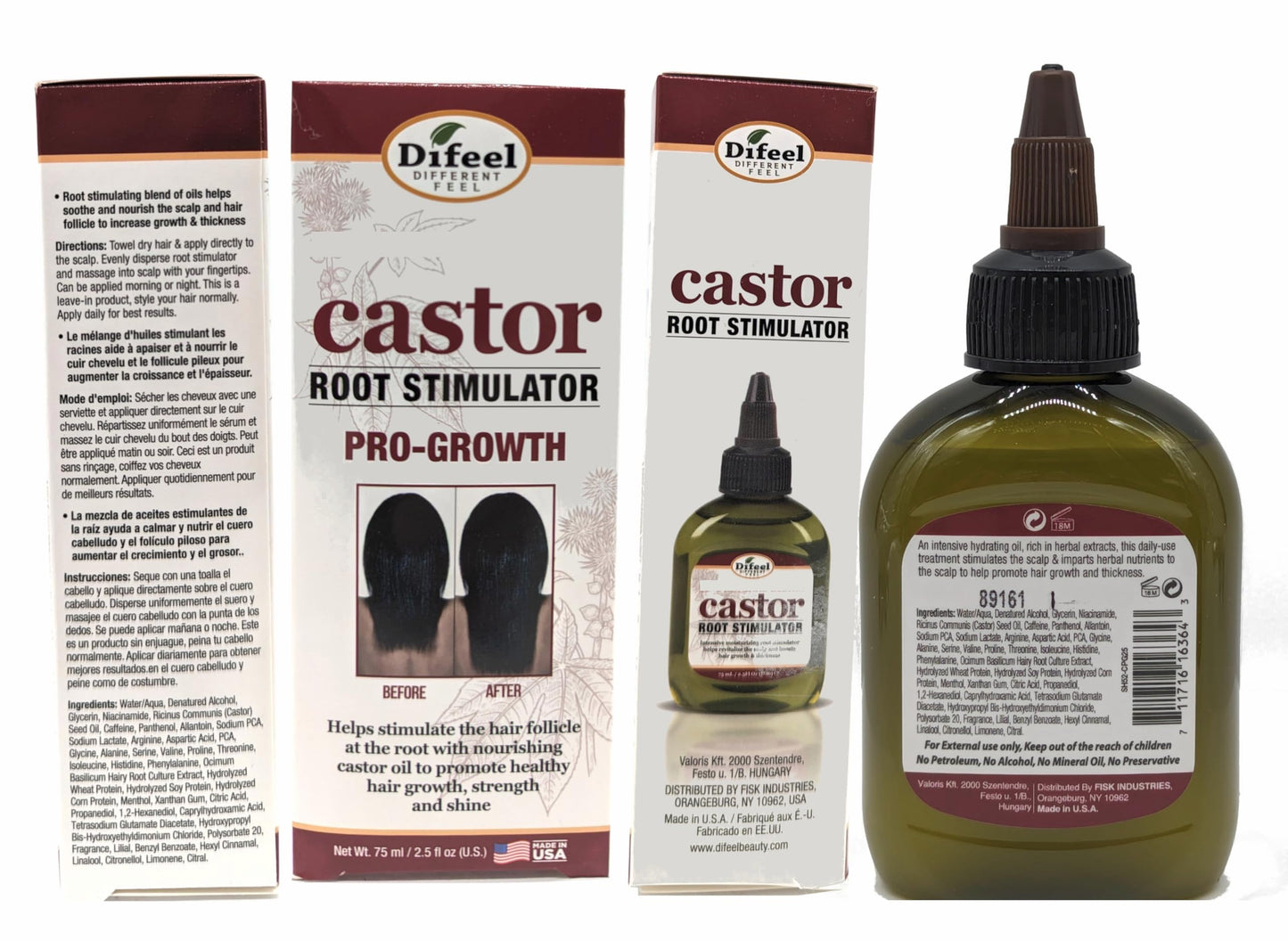 Difeel 3-PC Castor Pro-Growth Hair Growth: Cleansing & Treatment Set - Includes 12 oz Shampoo, 12oz Conditioner, & 2.5oz Root Stimulator Beauty & Personal Care Difeel