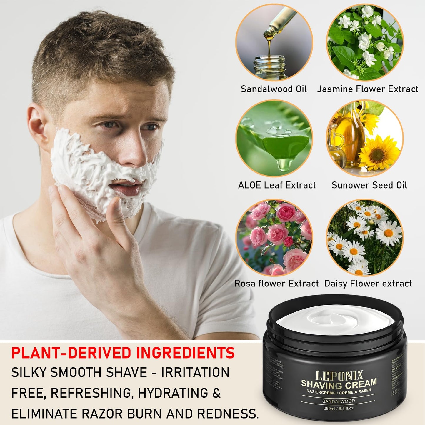Shaving Cream Mens - 8.5oz Extra Large Shave Cream - Rich Lather Prevents Razor Burn & Irritation, Moisturizes Dry Skin - Gentle Formula for Seniors Beauty and Personal Care LEPONIX
