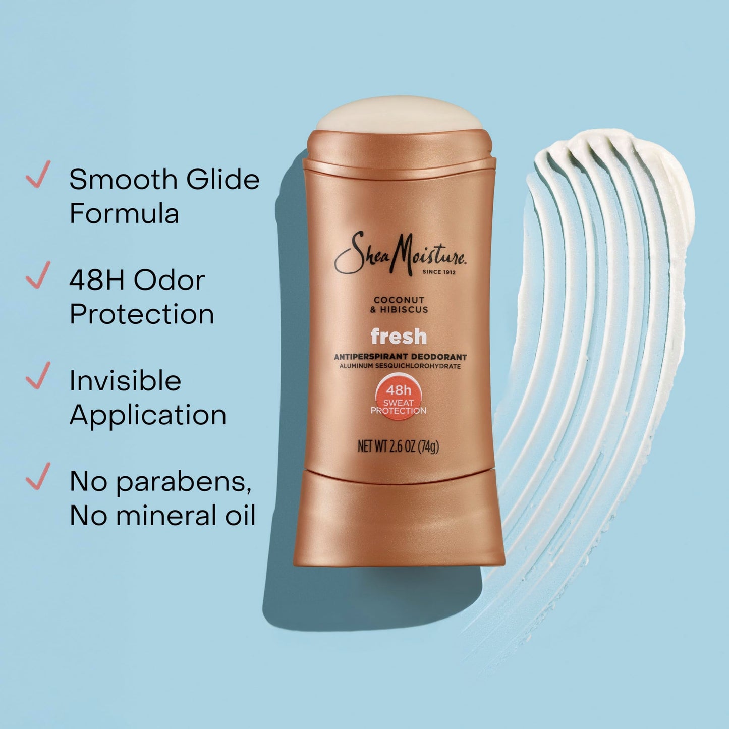 SheaMoisture Antiperspirant Deodorant Stick Fresh Coconut & Hibiscus 2 Count for 48HR Sweat & Odor Protection with No Parabens & No Mineral Oil 2.6 oz Beauty and Personal Care Shea Moisture