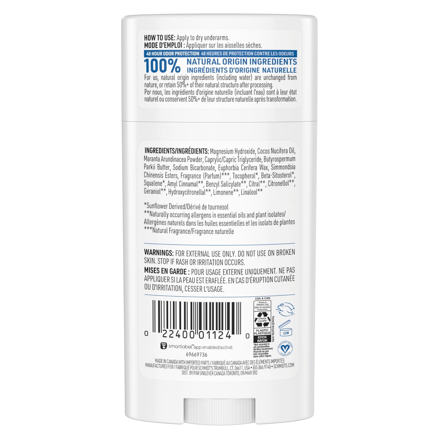 Schmidt's Aluminum-Free Vegan Deodorant Fresh Rain & Birch with 24 Hour Odor Protection, for Women and Men, Natural Ingredients, Cruelty-Free, 2.65 oz Beauty and Personal Care Schmidt's