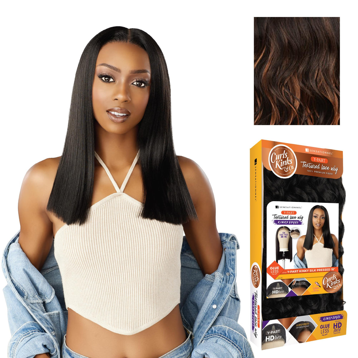 Sensationnel CKCO Kinkyedges Wig-Kinky Silk Pressed 18 Inch, F1B/30