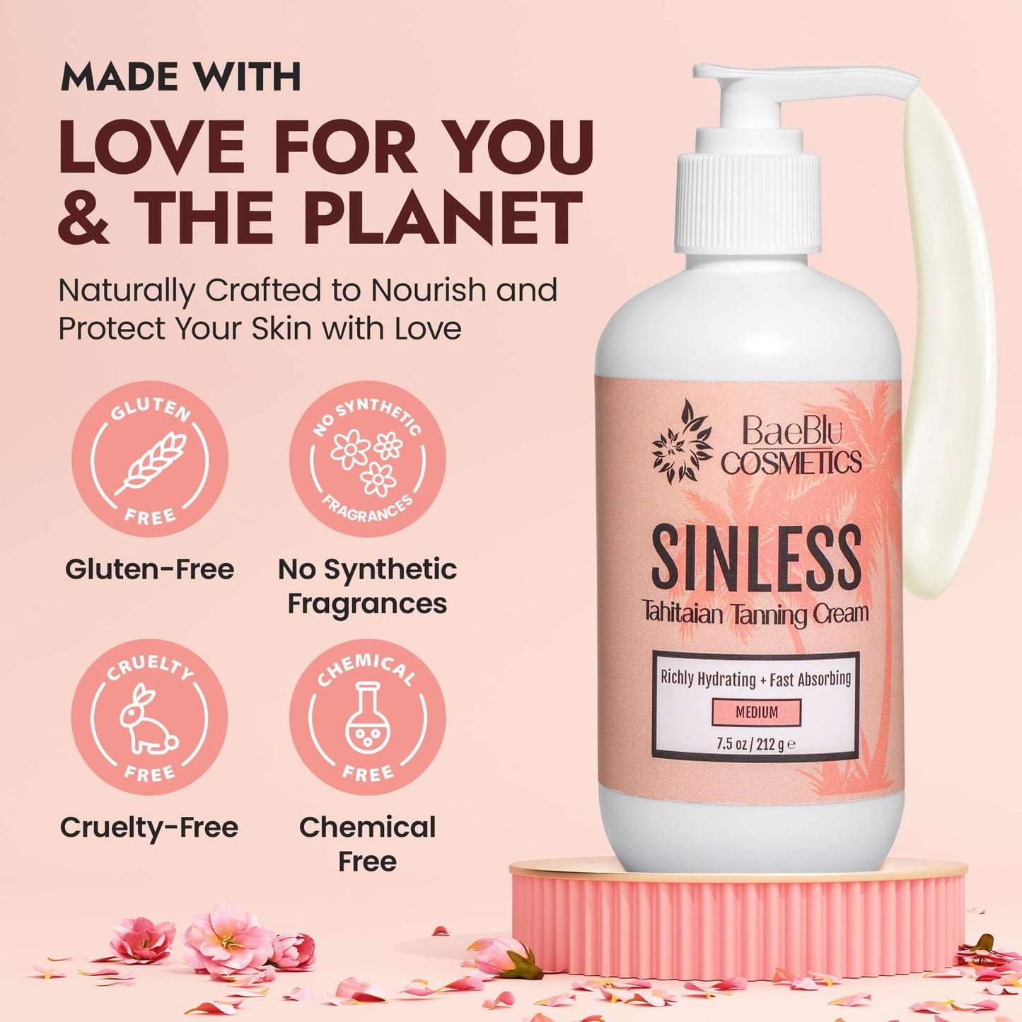 BaeBlu - Sinless Tahitian Self Tan Lotion - Sunless Tanning Lotion with Hydrating Monoi de Tahiti & Coconut Oils for Streak-Free, Golden Tan - No Beauty & Personal Care BaeBlu