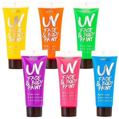 UV Face and Body Paint 10ml - 6 Pack - Neon Glow in the Dark Body Paint for Adults - Non Toxic, Vivid UV Reactive Makeup for Blacklight Parties Beauty & Personal Care splashes & spills