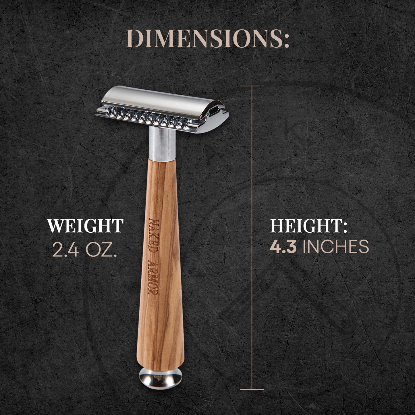 Complete Safety Razor Kit - Includes Olive Wood Safety Razor, Closed Comb Double Edge Razor, Safety Razor Stand, Olive Wood Shaving Brush, Organic Beauty and Personal Care Naked Armor