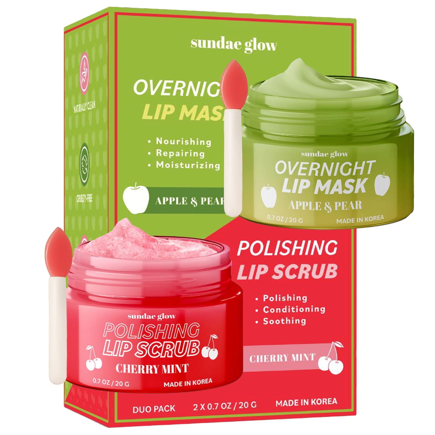 Sundae Glow Lip Mask & Scrub - Apple, Pear, Cherry & Mint - Hydrates, Exfoliates, Softens, Repairs Dry & Chapped Lips - Dermatologist Tested, Korean Beauty & Personal Care Sundae Glow