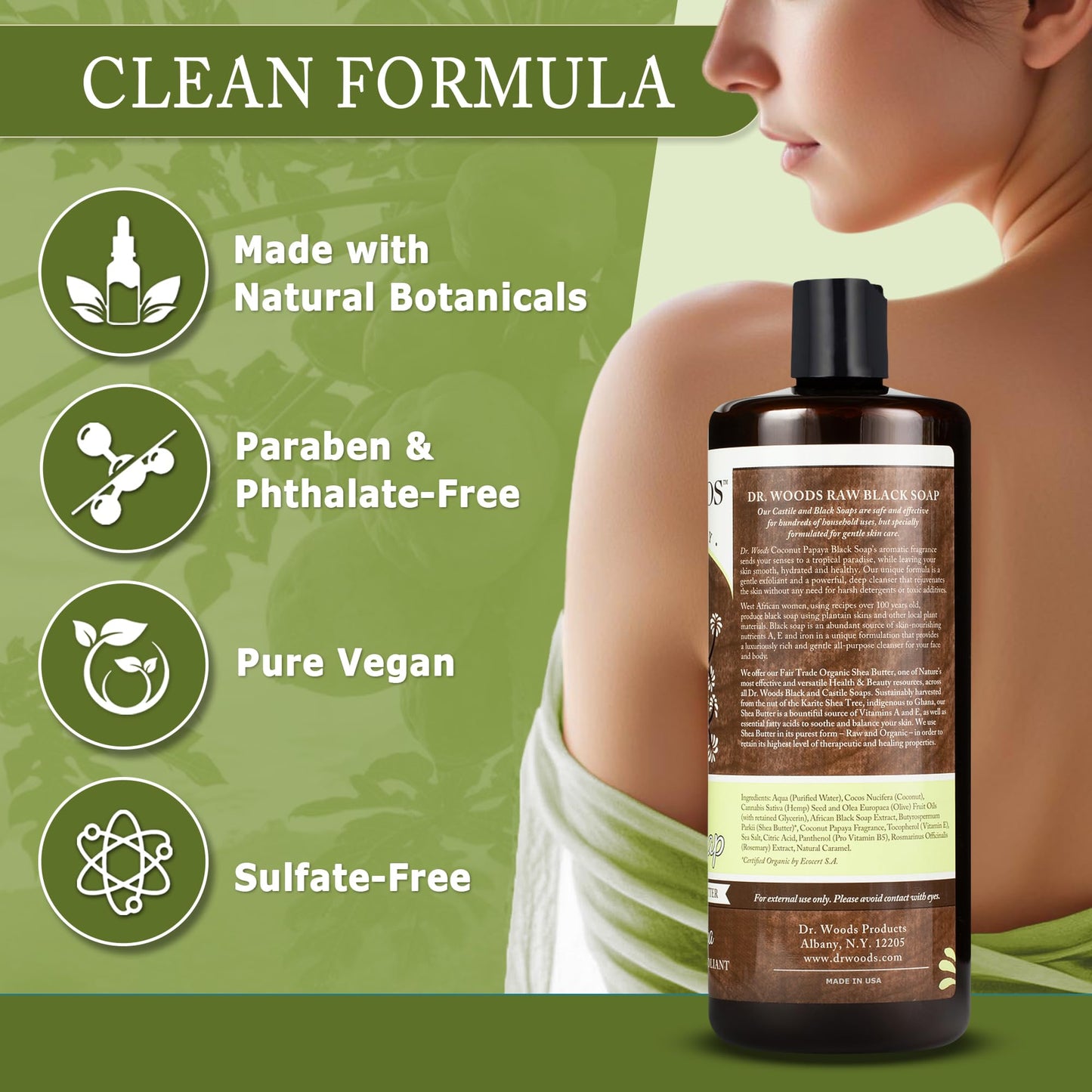 Dr. Woods Raw African Liquid Coconut Papaya Black Soap- Body Wash for Men & Women, Organic Shea Butter, Gentle Exfoliant, Coconut & Papaya Fragrance Beauty & Personal Care Dr. Woods