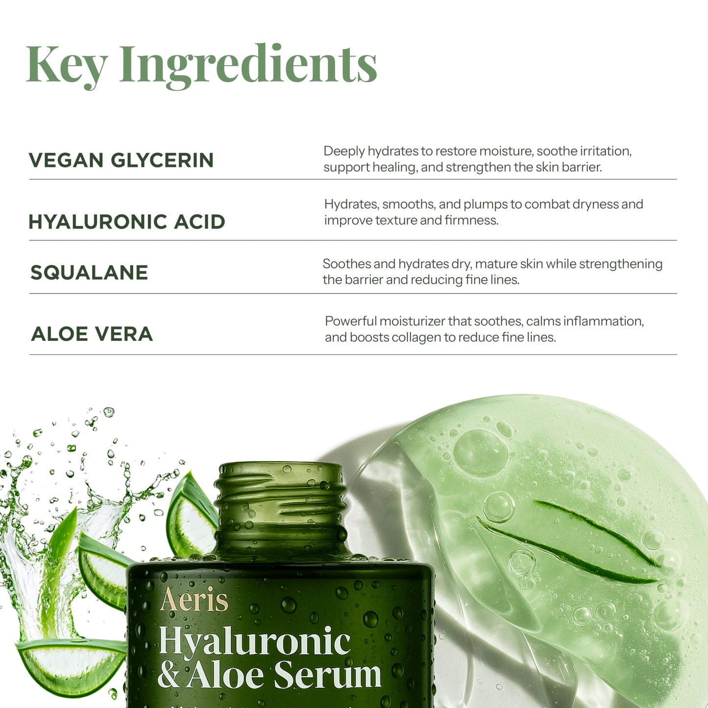 Aeris Hyaluronic Acid Serum for Face with Aloe - Ultra Hydrating & Soothing Formula For Dry, Sensitive Skin - Dermatologist Tested, Anti-Aging, Korean Beauty & Personal Care Aeris