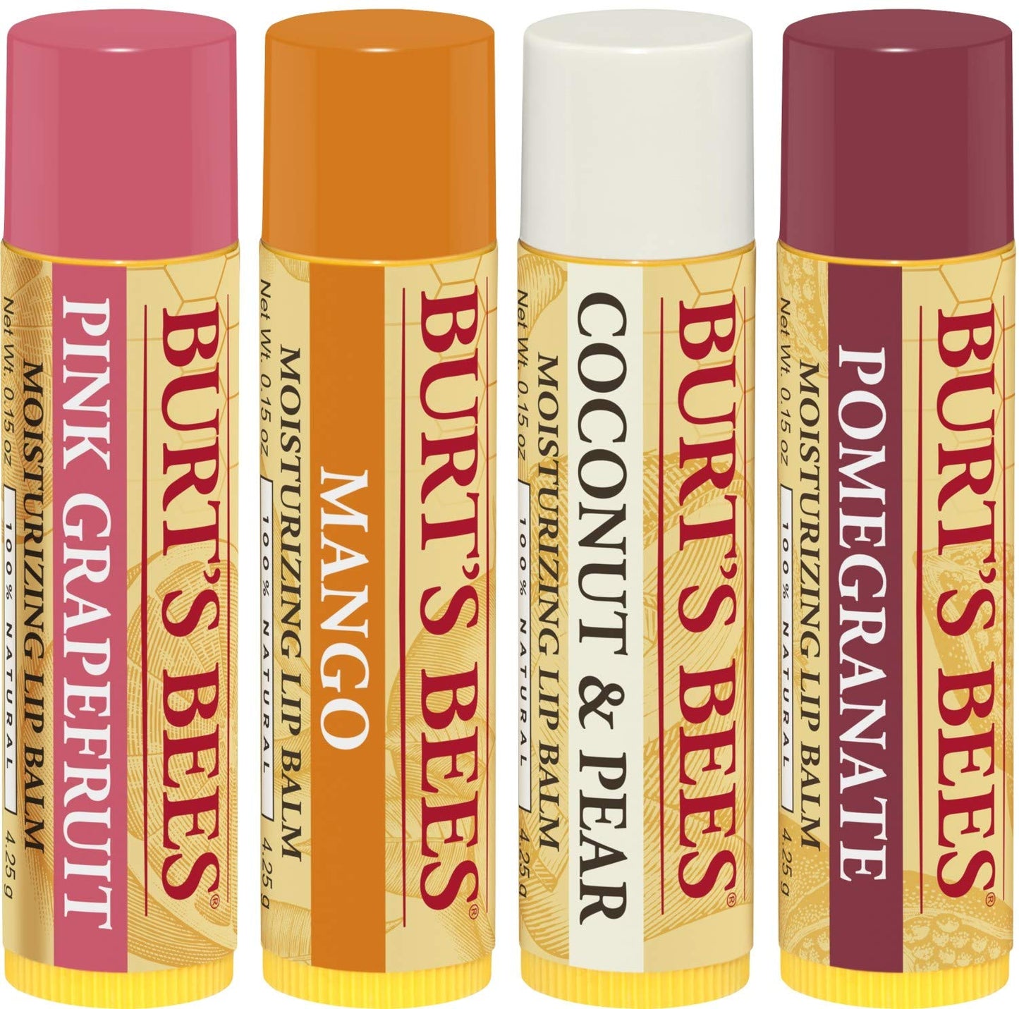 Burt's Bees 100% Natural Moisturizing Lip Balm, Superfruit - Pink Grapefruit, Mango, Coconut & Pear, Pomegranate - 4 Tubes Beauty and Personal Care Burt's Bees
