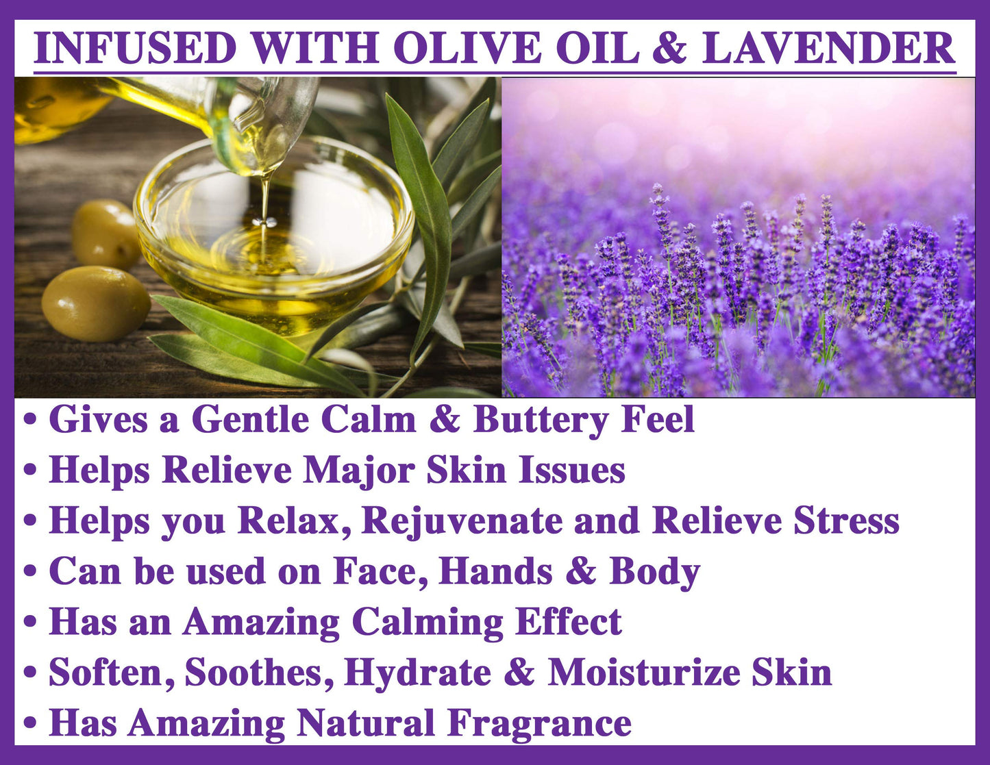 OLIVIA CARE Lavender Bar Soap- Natural, Organic & Vegan - For Face & Body. Cold-Pressed Triple -Milled. Hydrating, Moisturizing. Infused Calcium Beauty & Personal Care Olivia Care