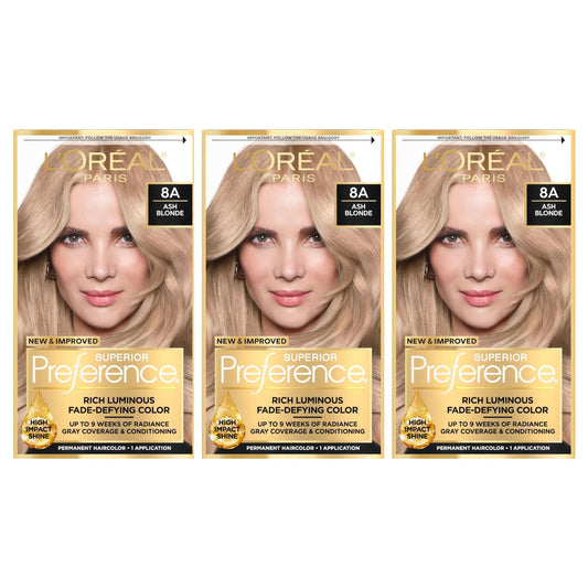Superior Preference Rich Luminous Conditioning Colorant, Level 3 Permanent, Ash Blonde/Cooler 8A (Pack of 3) Beauty & Personal Care L'Oreal Paris