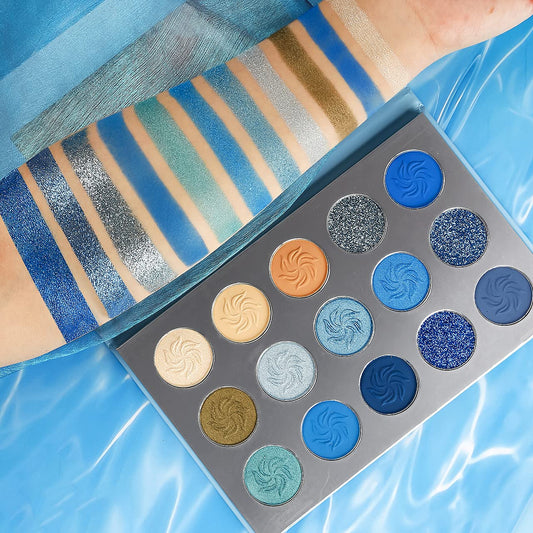 Afflano Blue Eyeshadow Palette Matte Shimmer, Highly Pigmented Waterproof Space Blue Eye Shadow Palette, Silver Navy Glitter Eyeshadow Pallet Beauty & Personal Care Afflano