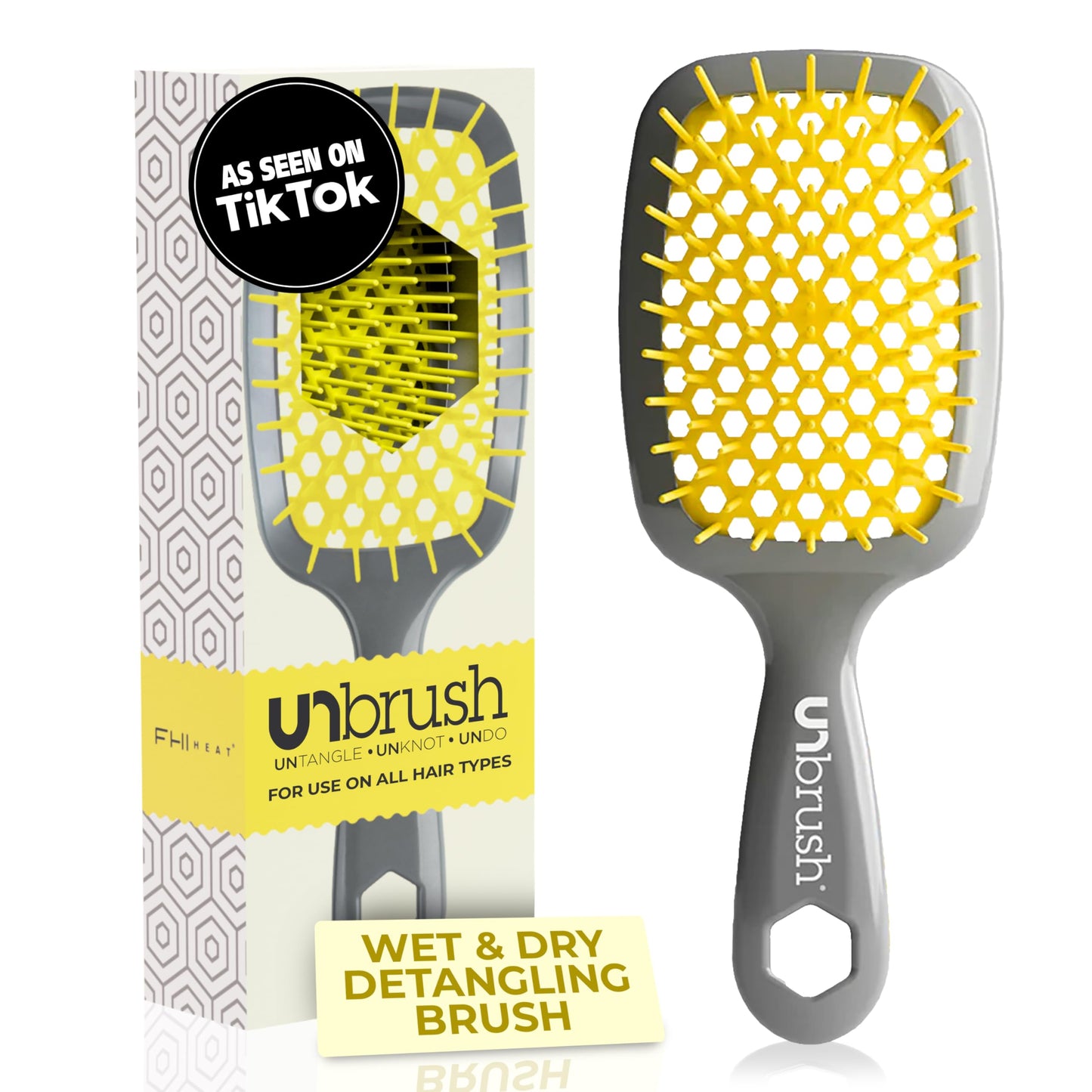 FHI Heat UNbrush Detangling Brush for Pain-Free Brushing on All Wet or Dry Hair Types - Durable DuoFlex Anti-Static Bristles, Lightweight Handle Beauty & Personal Care FHI Heat