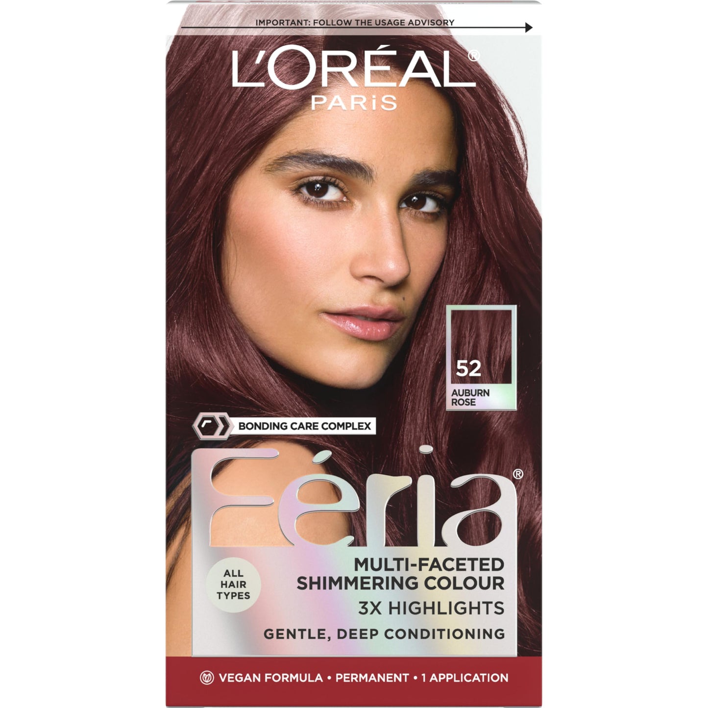 L’Oreal Paris Feria Multi-Faceted Shimmering Permanent Hair Color, High Intensity Hair Dye for 3X Highlights, 52 Auburn Rose, 1 Hair Dye Kit Beauty & Personal Care L'Oreal Paris