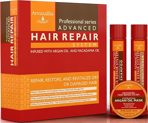 Advanced Hair Repair Shampoo, Conditioner and Deep Conditioner Mask System Set for Dry or Damaged Hair with Argan and Macadamia Oil by Arvazallia Beauty & Personal Care Arvazallia