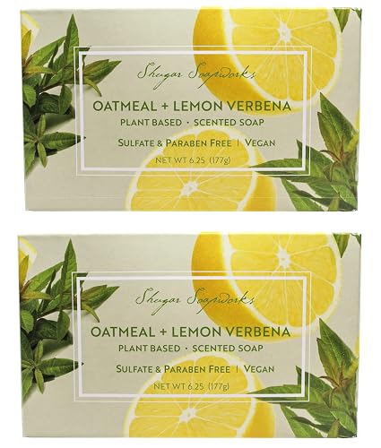 Shugar Soapworks Oatmeal & Lemon Verbena Soap 6.25 Oz - Plant Based, Vegan, Natural, Pure, No Dyes, Sulfate & Paraben Free (2 Pack) Beauty & Personal Care Shugar Soapworks