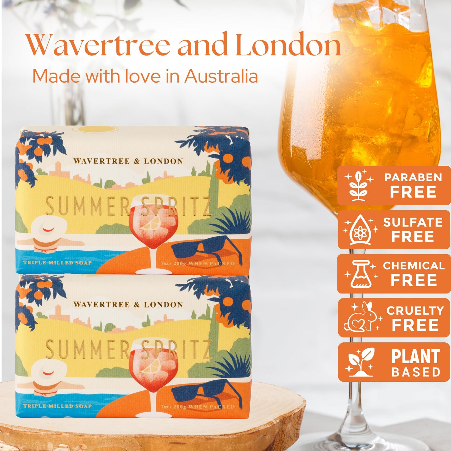 Wavertree & London Summer Spritz Scented Natural Soap (2 Bars), 7oz Moisturizing French Triple Milled Soap Bars enriched with shea butter - Pure Plant Beauty & Personal Care Wavertree & London